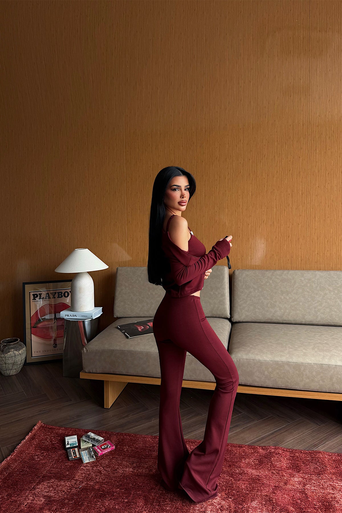 Bordo Fermuar Detay 3 Lü Takım 5