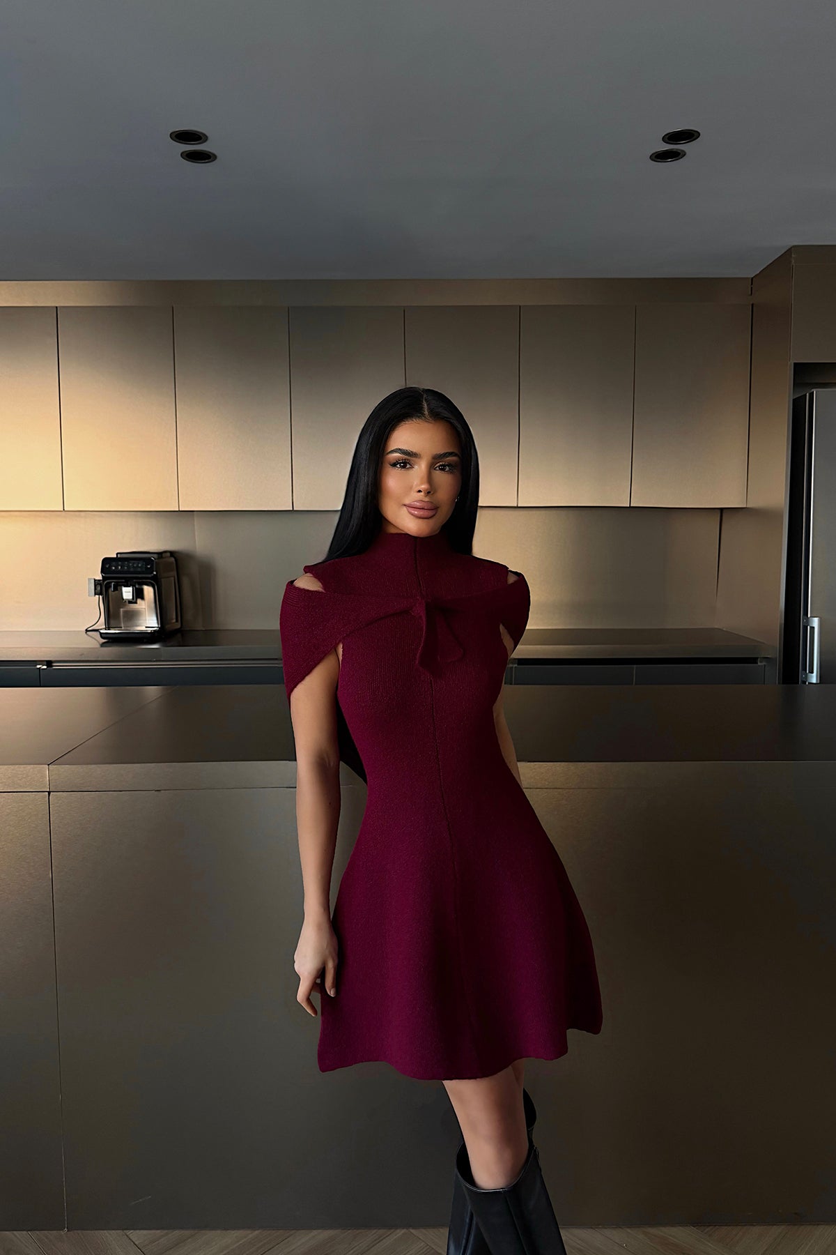 Bordo Marayla Triko Elbise 4