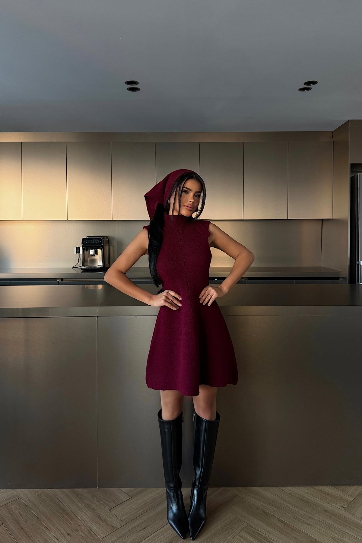 Bordo Marayla Triko Elbise 12