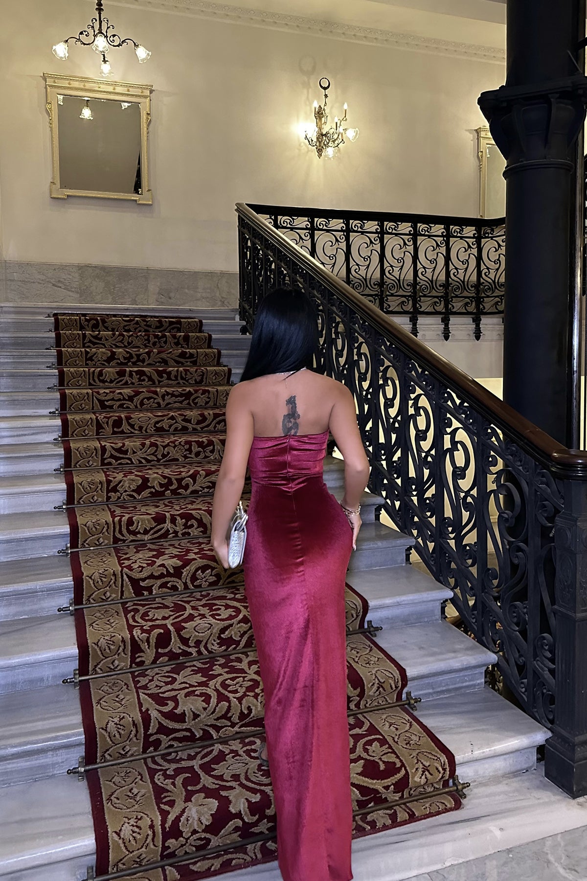 Claret Red Strapless Long Dress