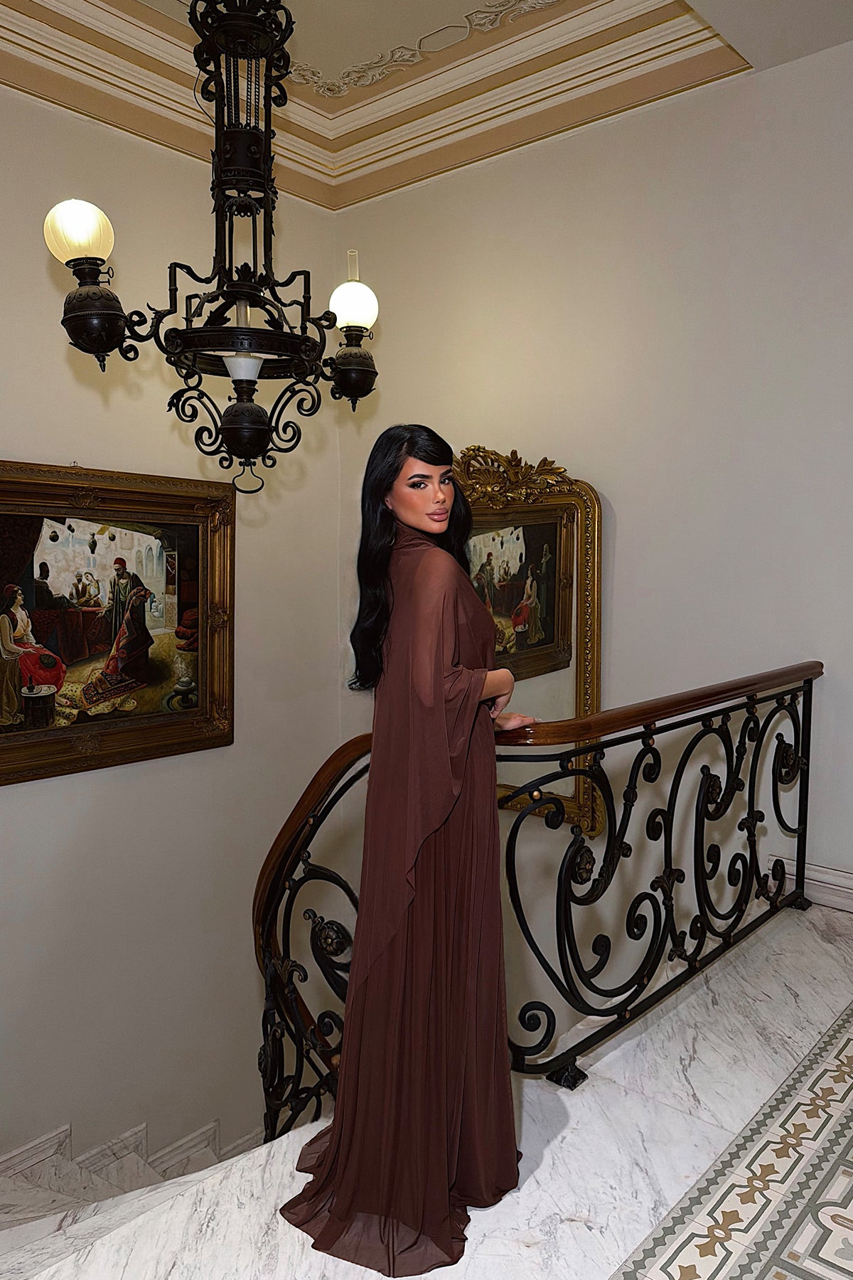 Brown Dress with Tulle Details