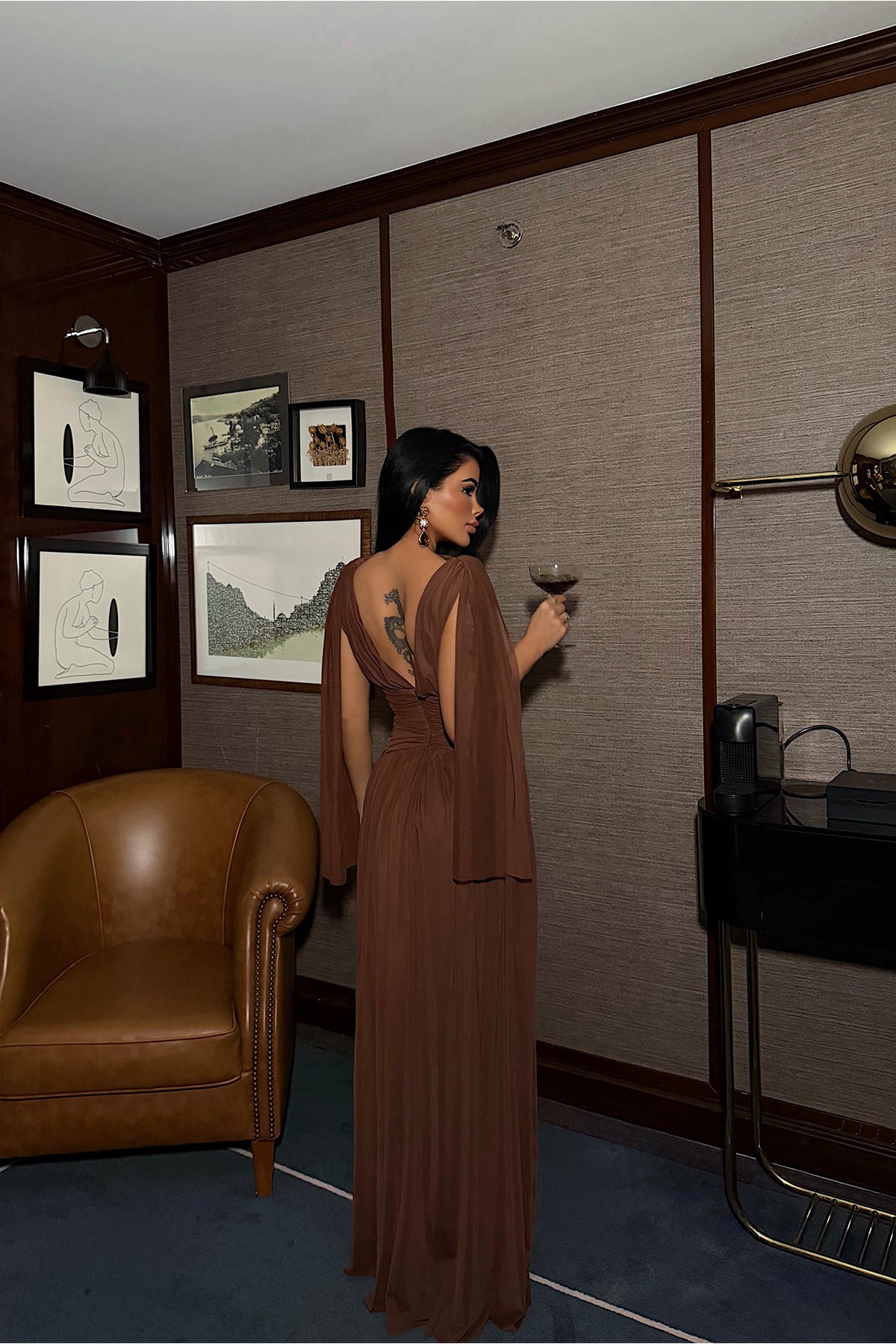 Brown Gathered Detail Dress