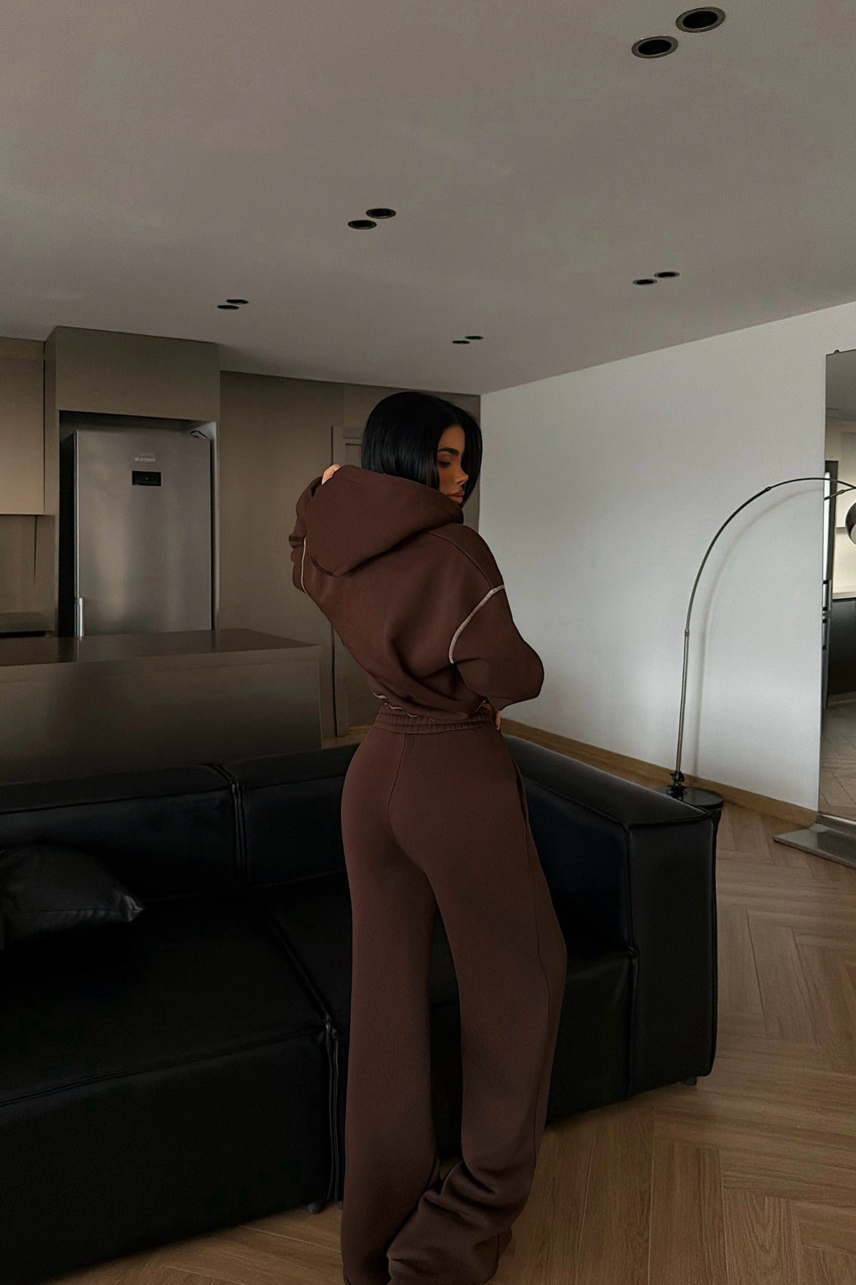 Brown Half-Zip Tracksuit Set