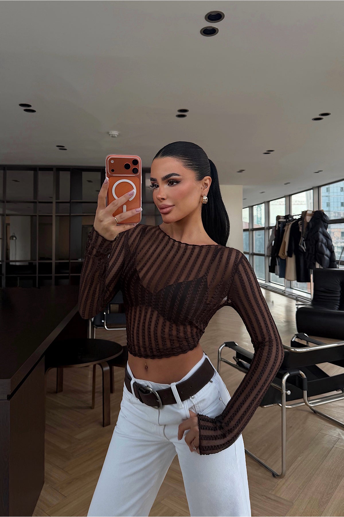 Brown long-sleeved blouse