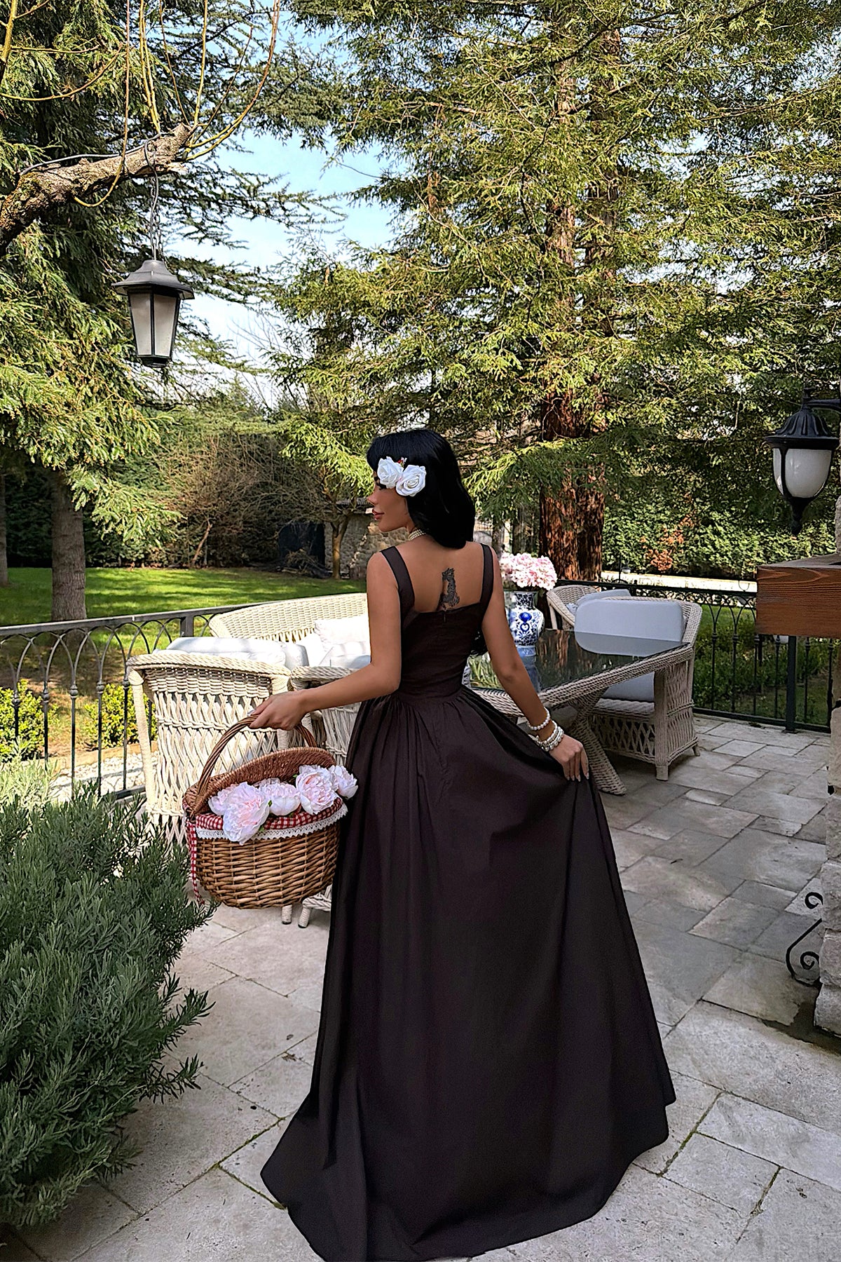 Brown Square Neck Strappy Long Dress