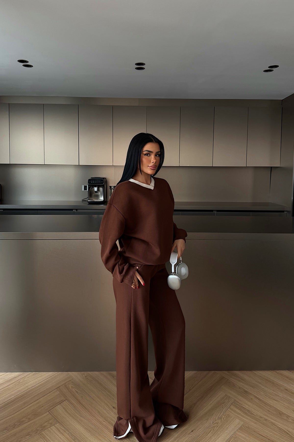 Brown V-Neck Tracksuit