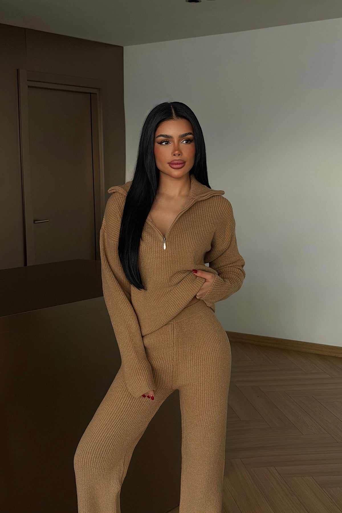 Brown Zipper Detail Set