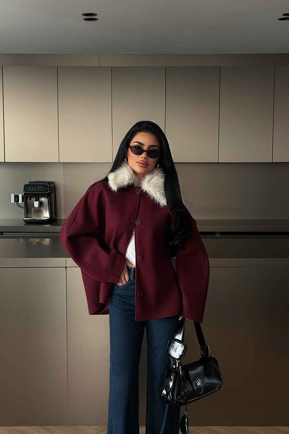 Burgundy Fur Detail Jacket