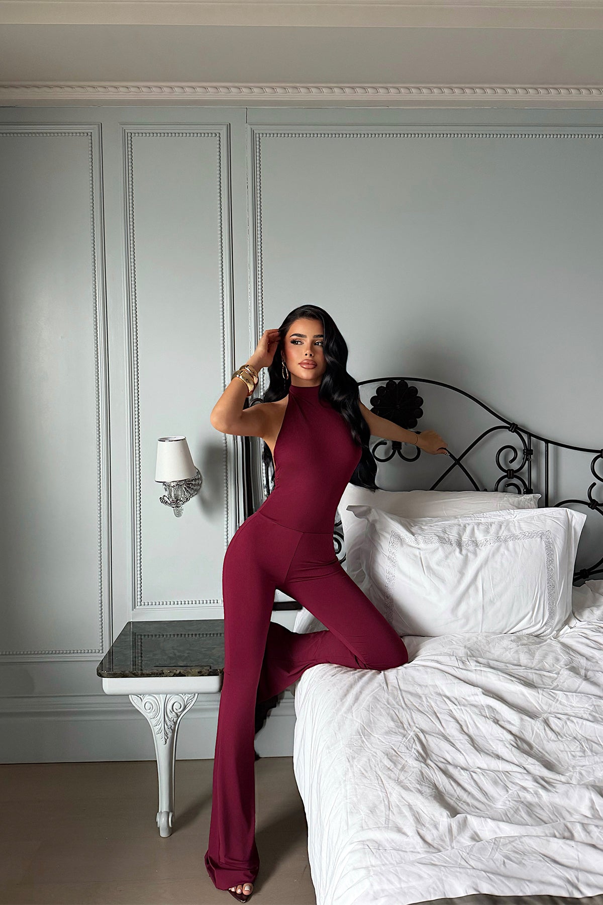 Burgundy Halter Neck Jumpsuit