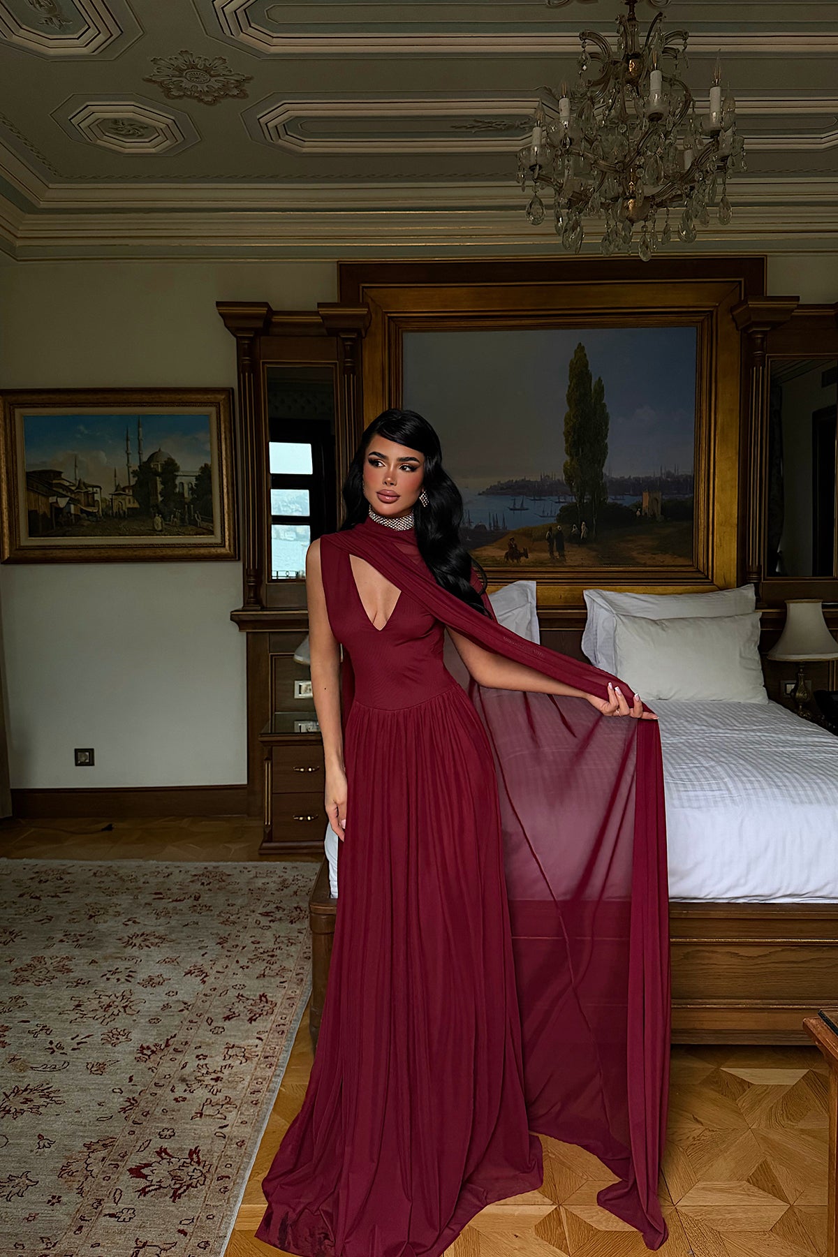 Burgundy Tulle Detail Dress