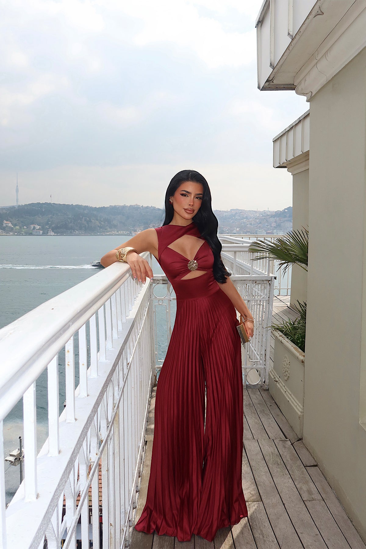 Burgundy Window Detail Jumpsuit