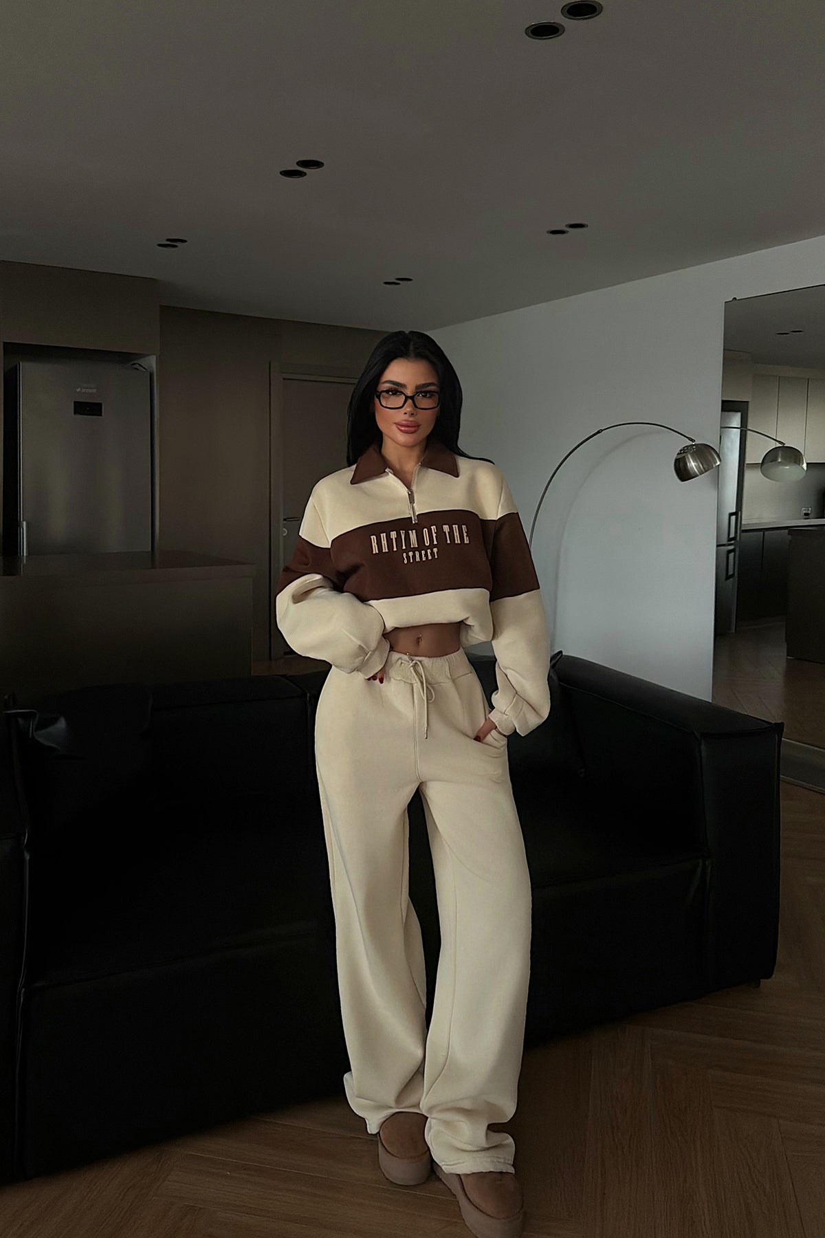 Cream Collar Detail Tracksuit Set