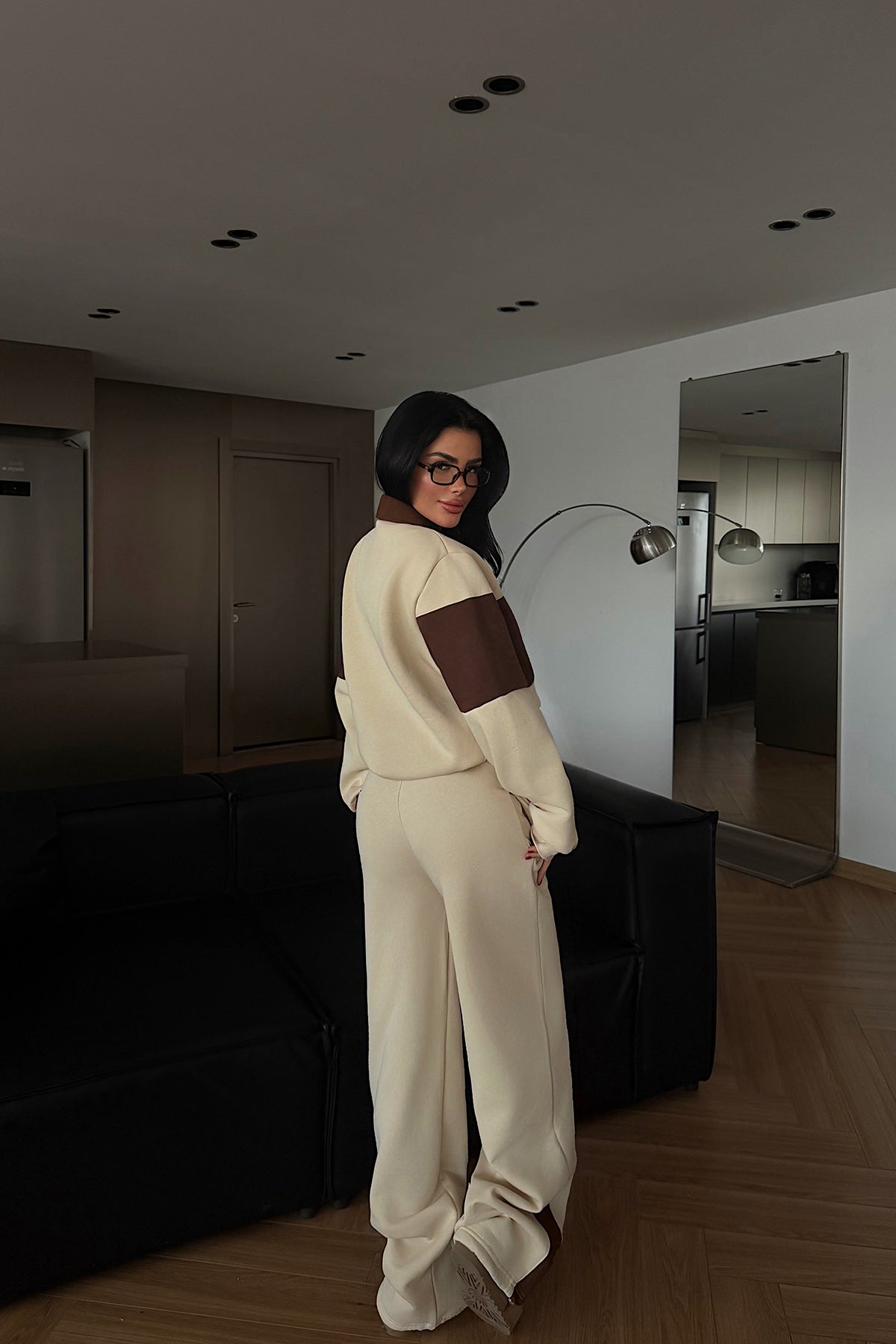 Cream Collar Detail Tracksuit Set