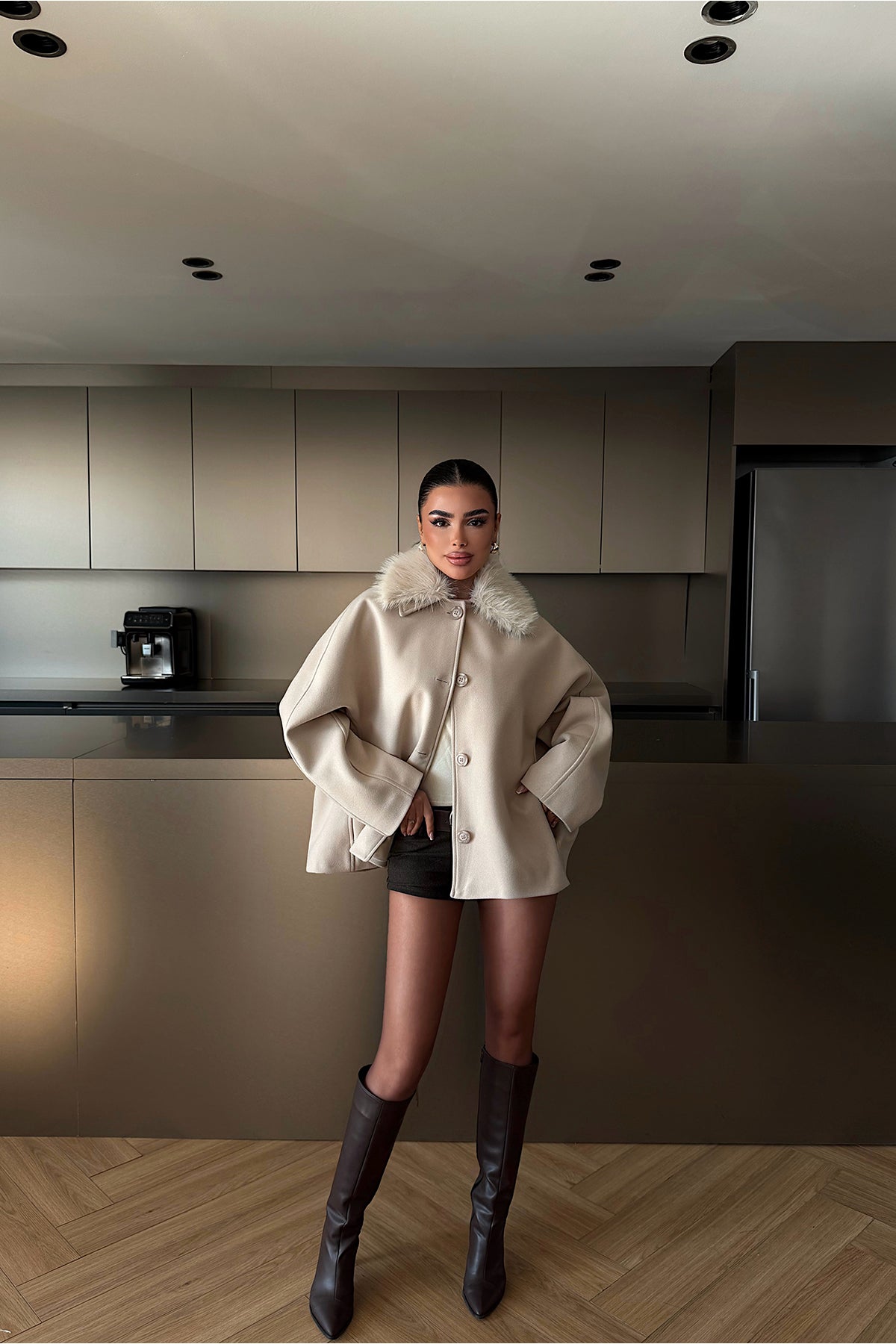 Cream Fur Detail Jacket