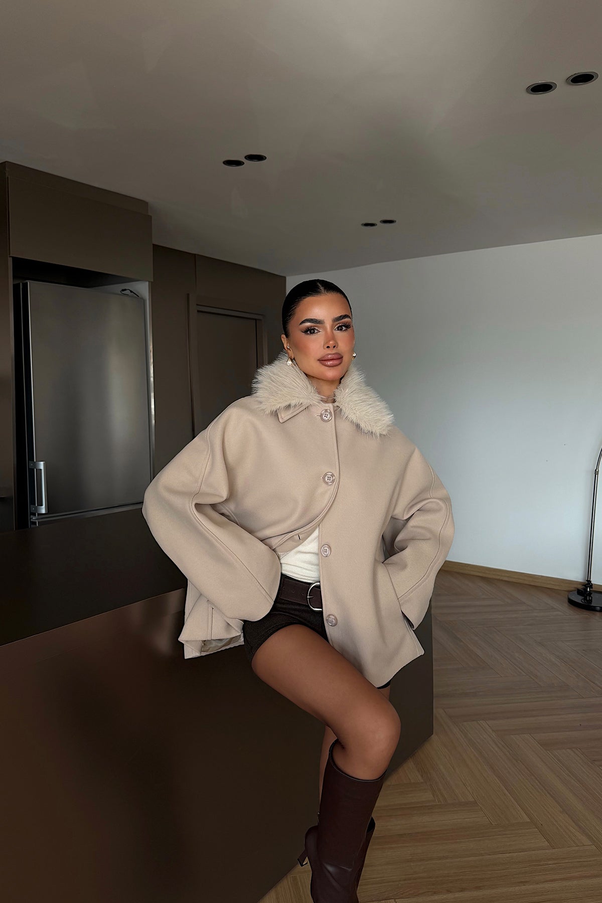 Cream Fur Detail Jacket