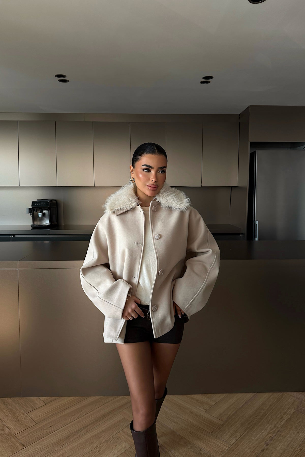 Cream Fur Detail Jacket