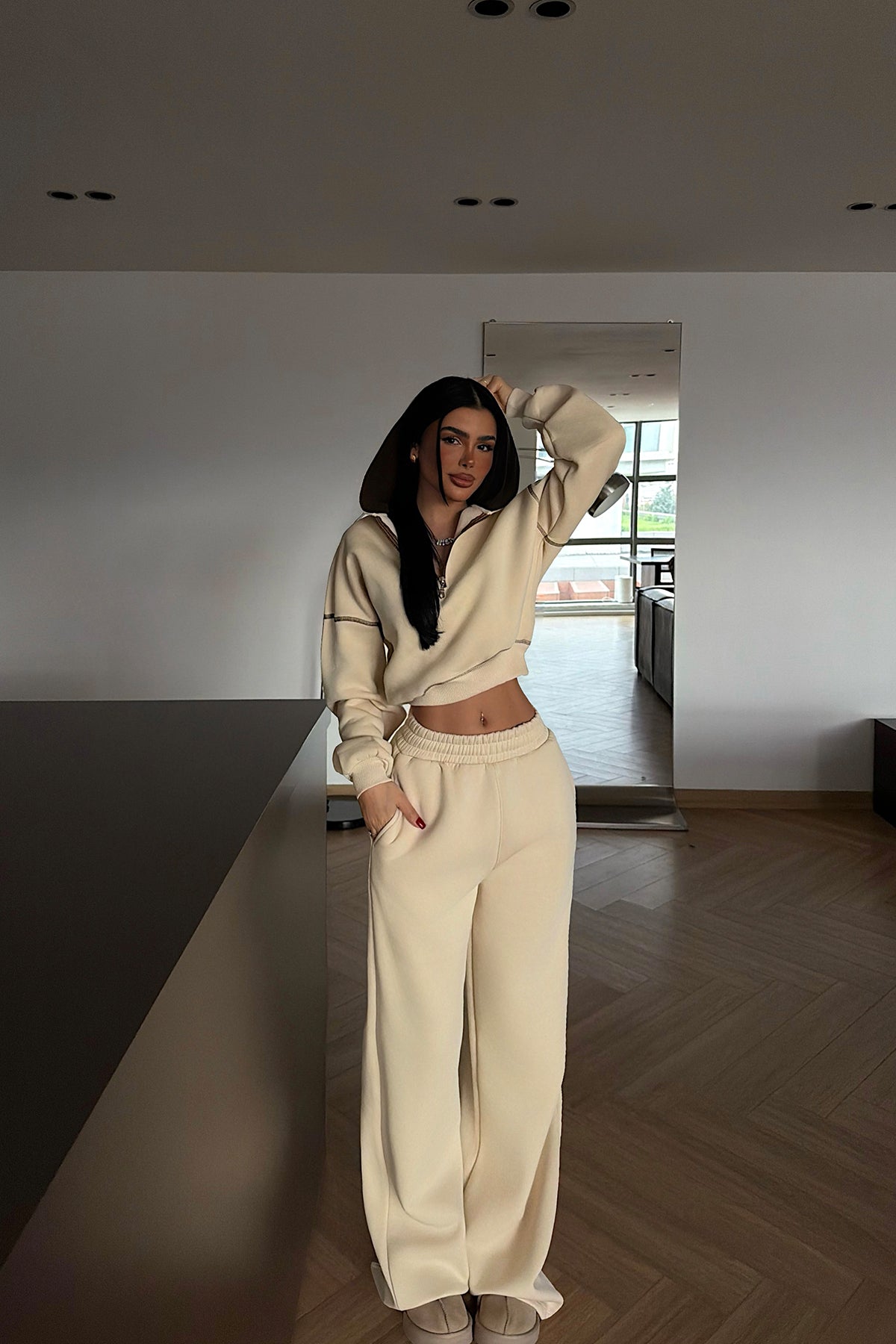 Cream Half-Zip Tracksuit Set