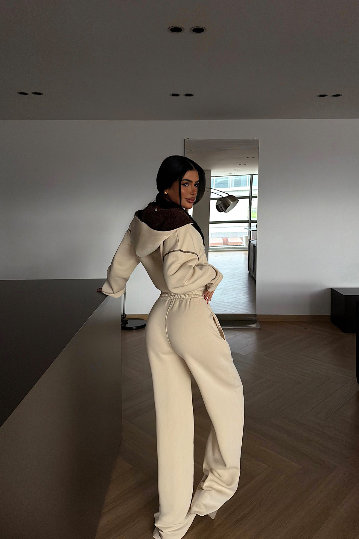 Cream Half-Zip Tracksuit Set