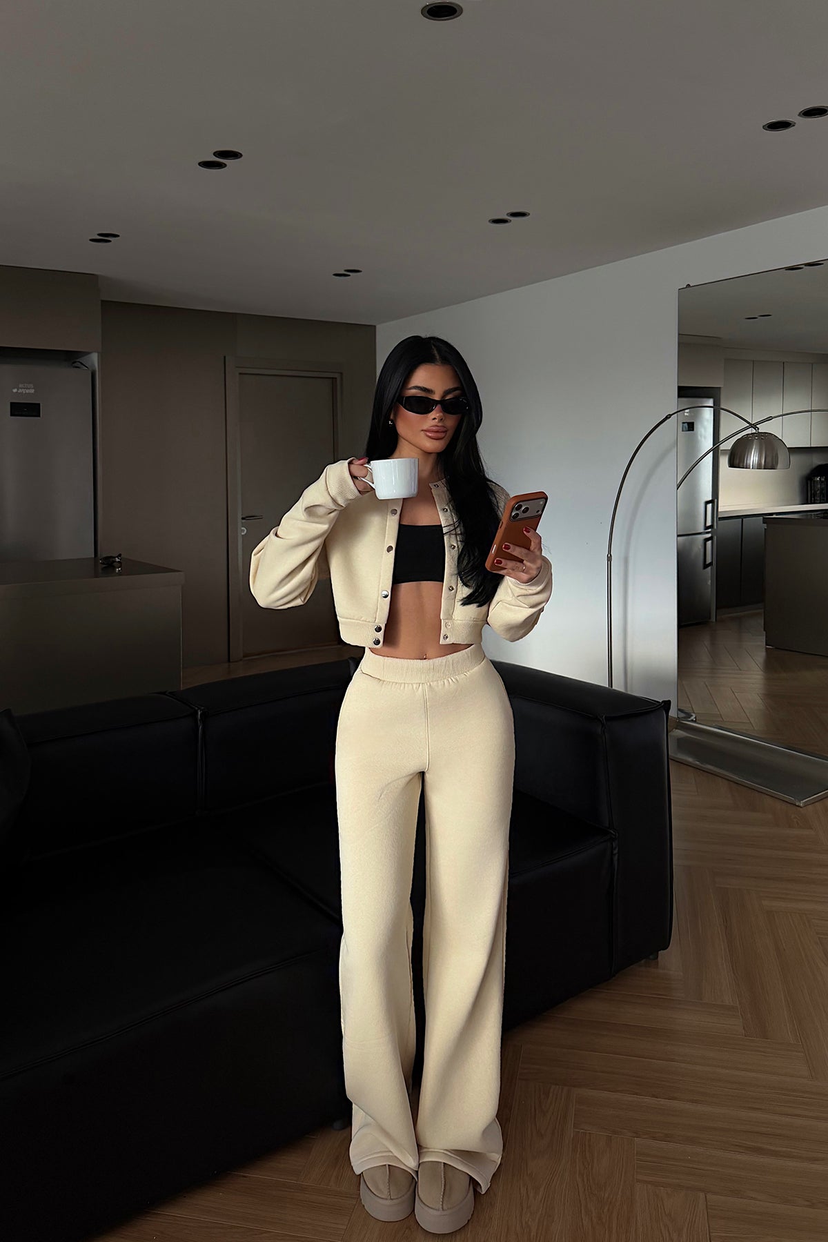 Cream Lo Tee Print Tracksuit Set