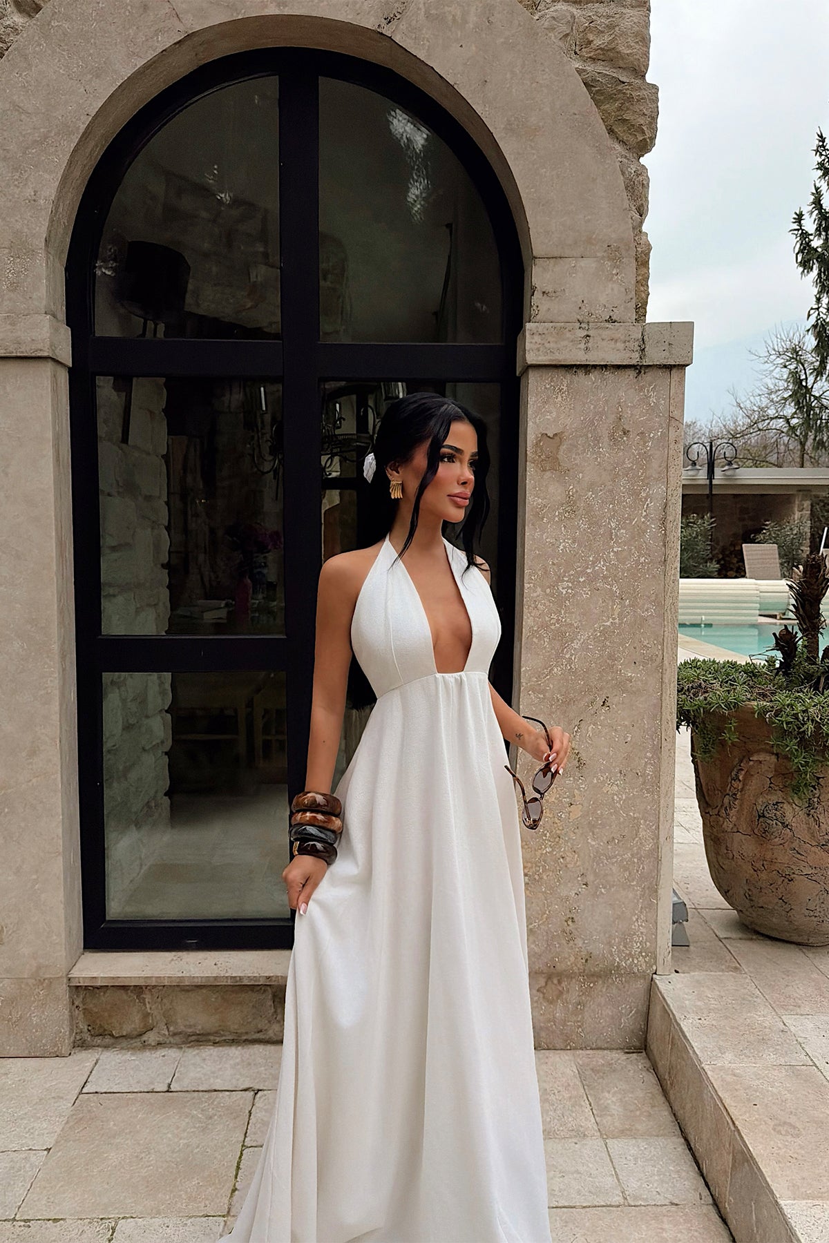 Cream Strappy Long Dress