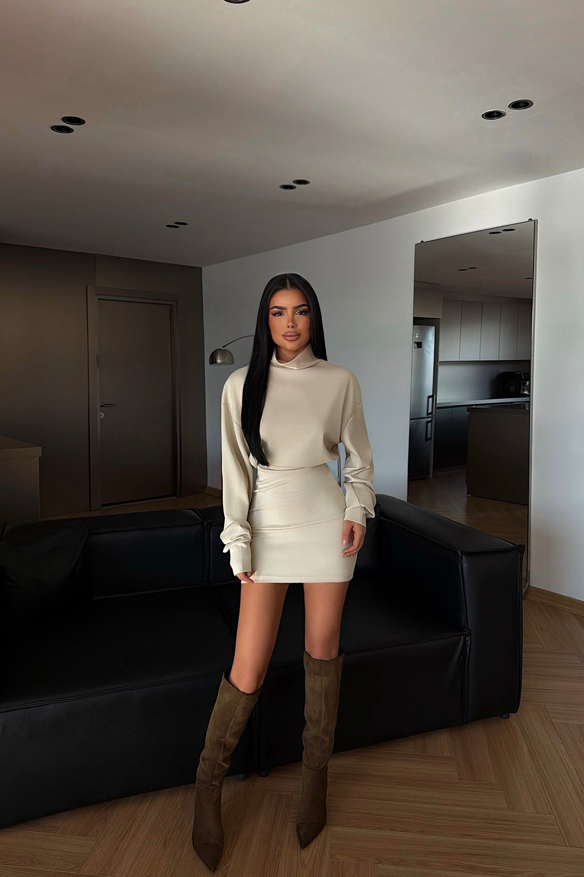 Cream Turtleneck Mini Dress