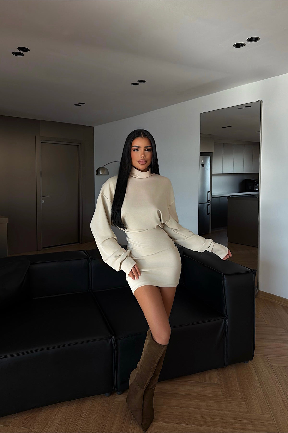 Cream Turtleneck Mini Dress
