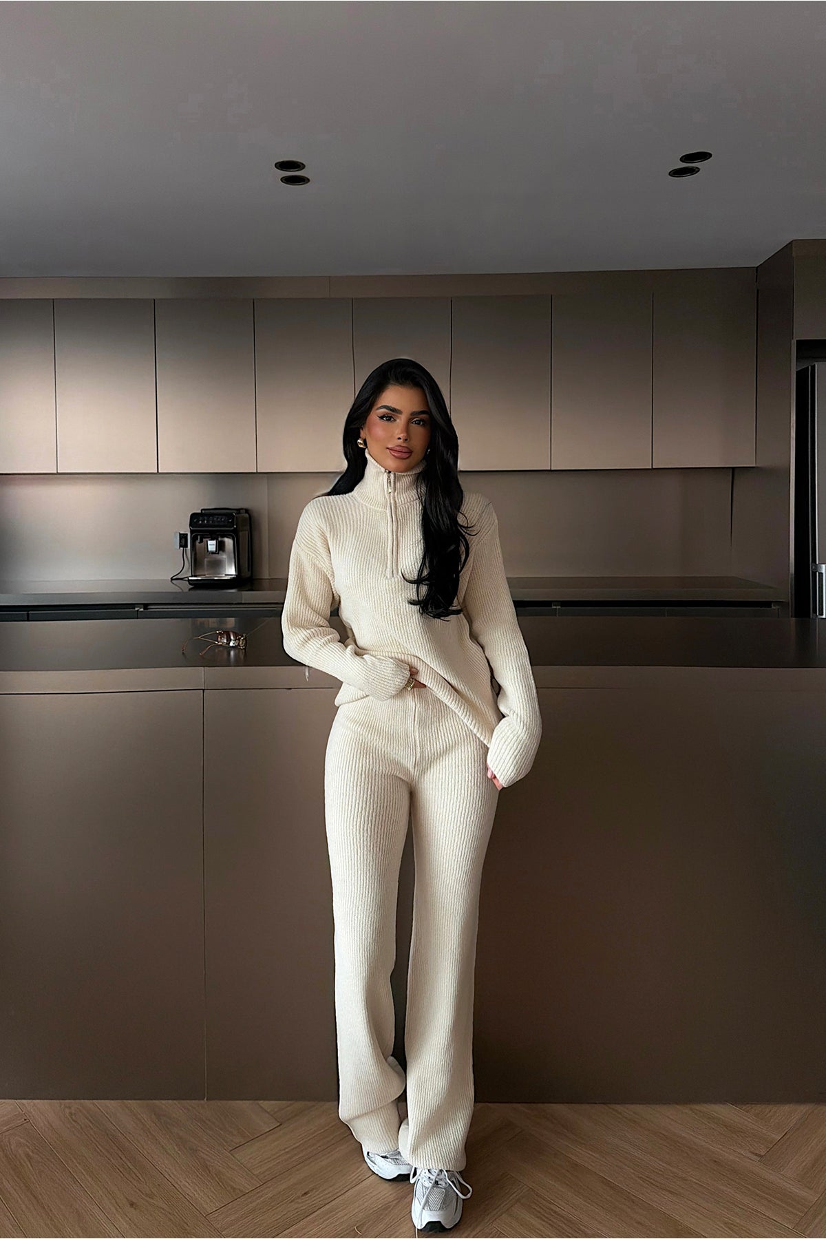 Cream Zipper Detail Suit