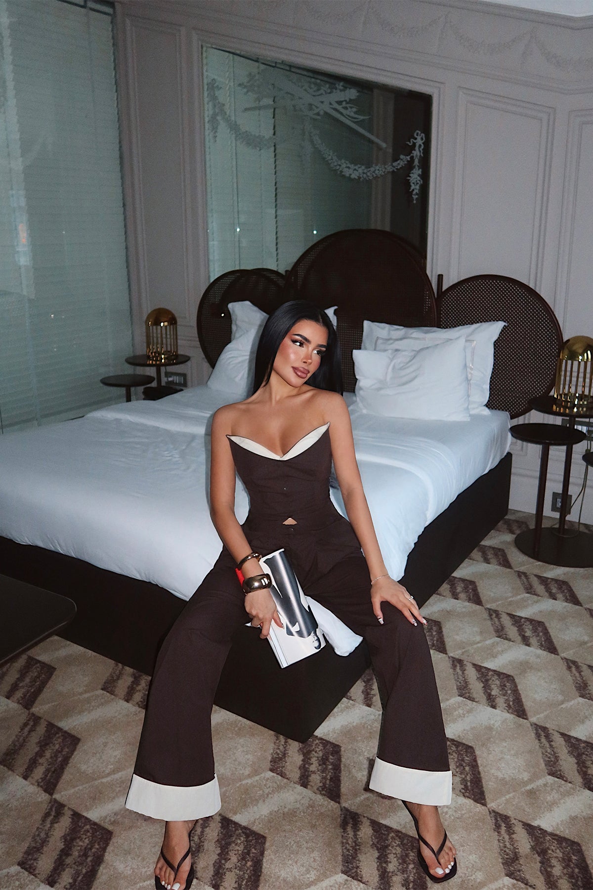 Dark Brown Crop Pants Set