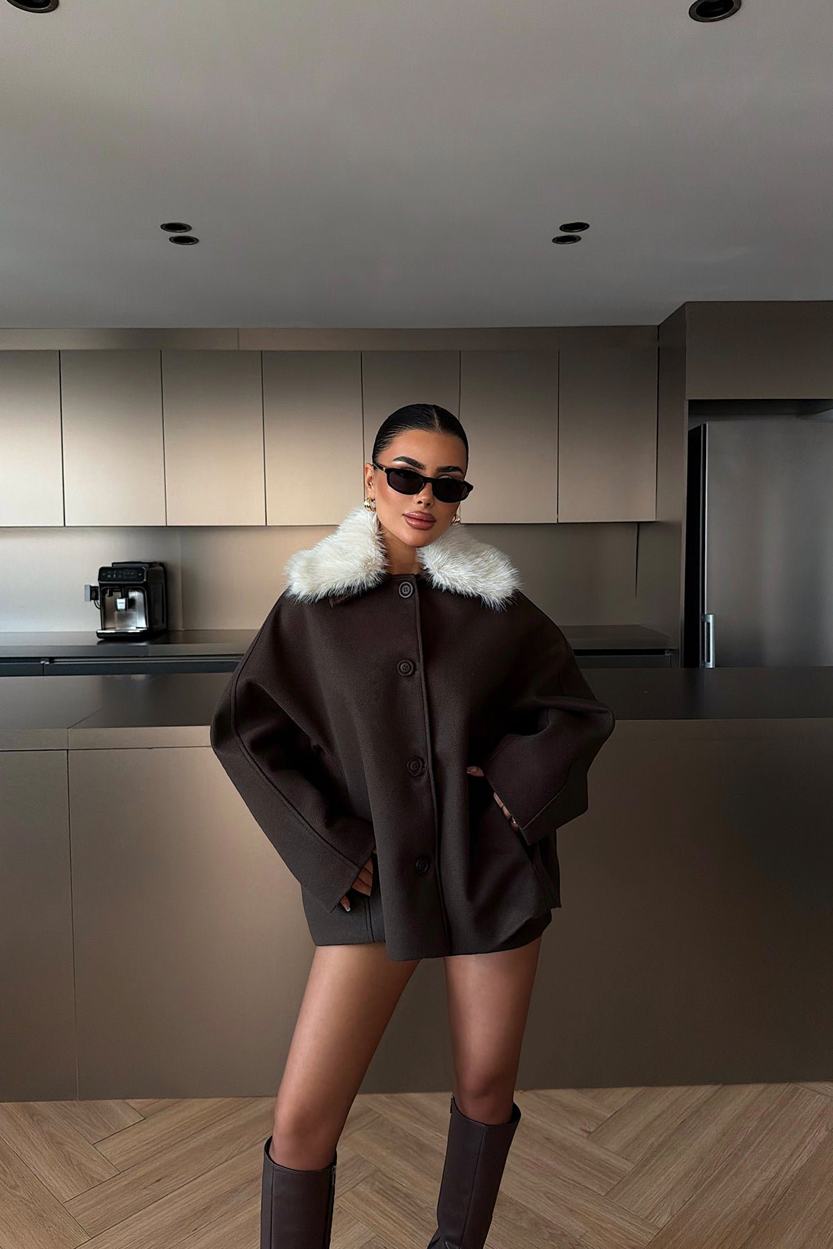 Dark Brown Fur Detail Jacket