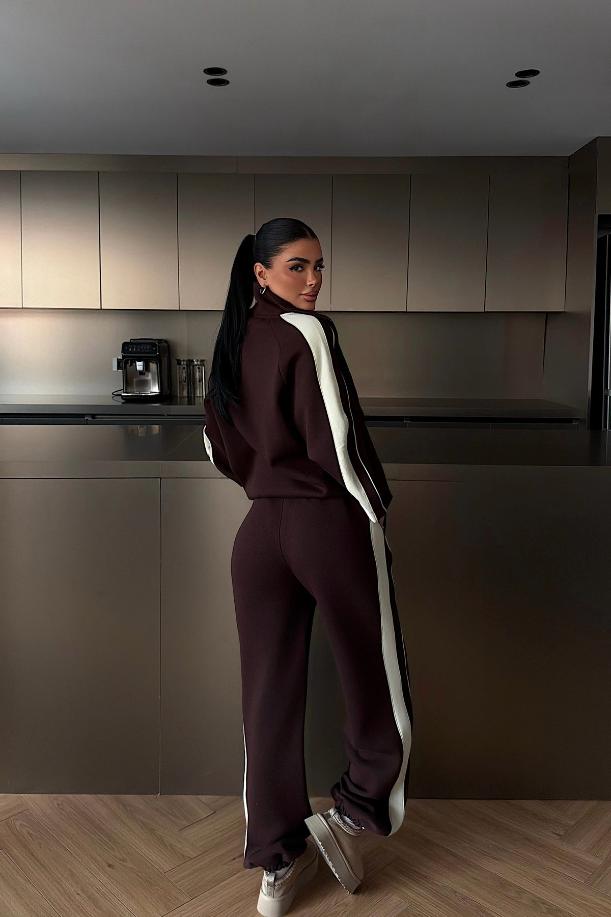 Dark Coffee Elevated Print Tracksuit Set