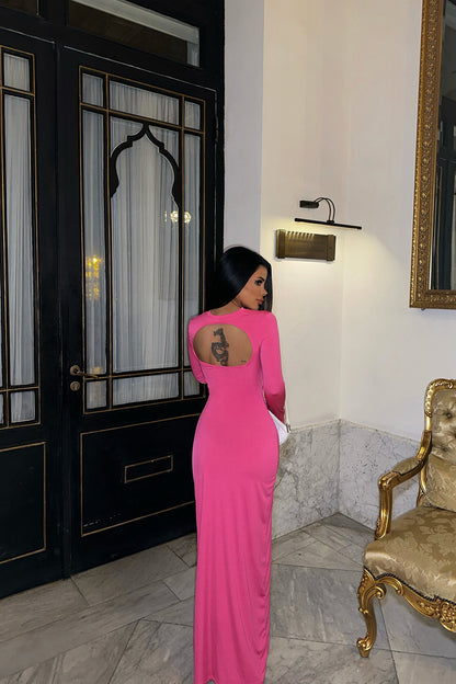 Fuchsia Back Detail Long Dress