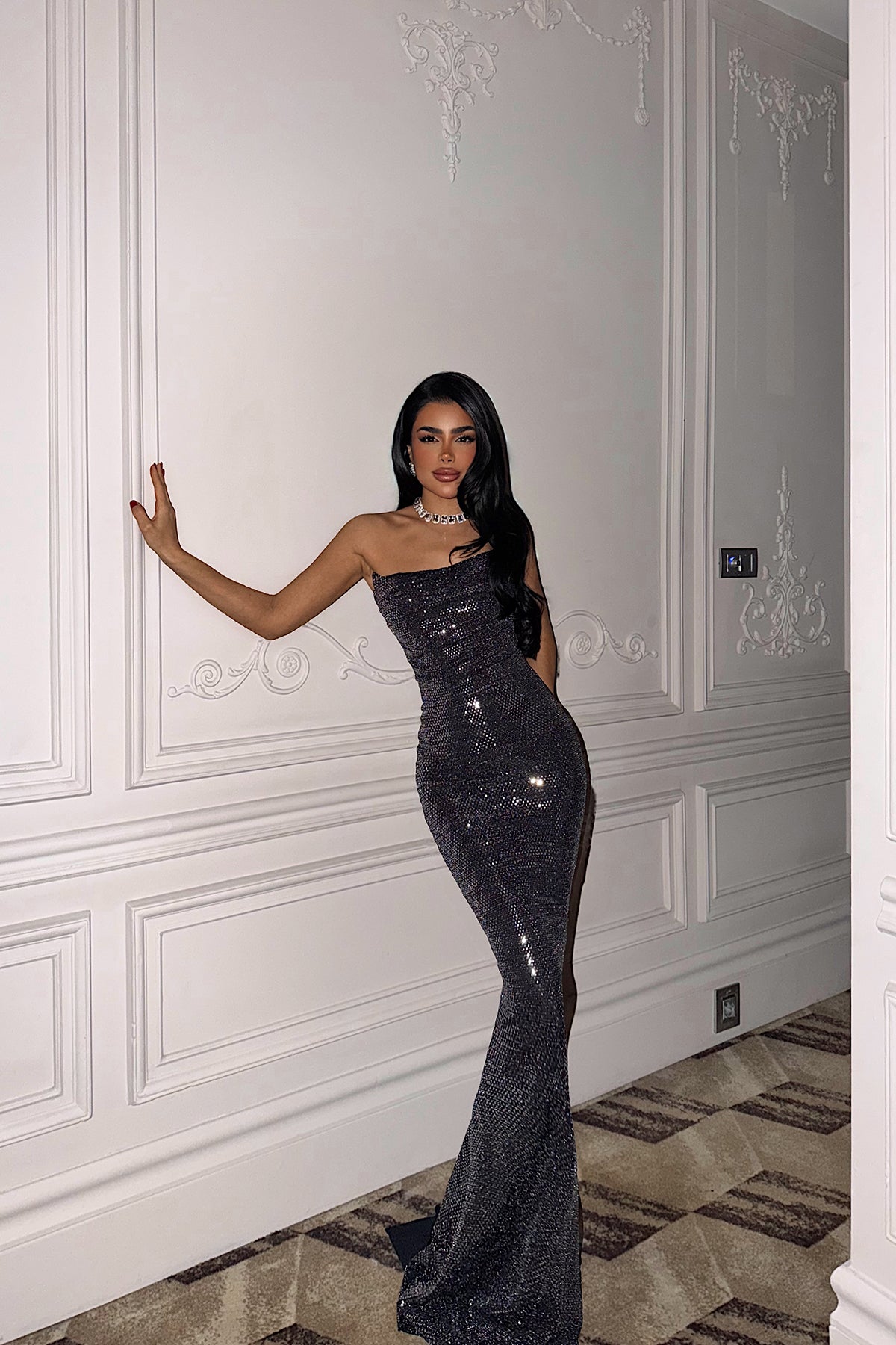 Gray Strapless Long Dress
