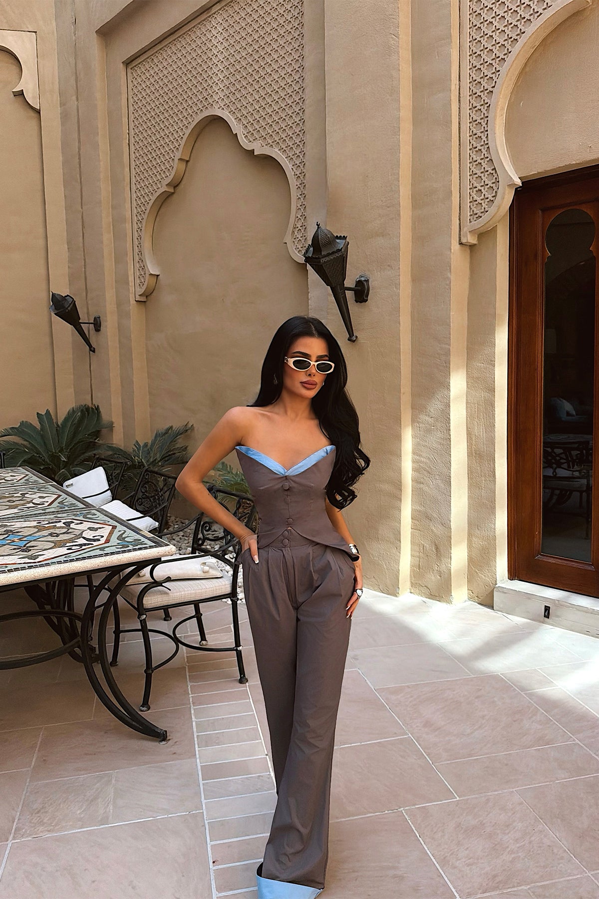 Grey Crop Pants Suit