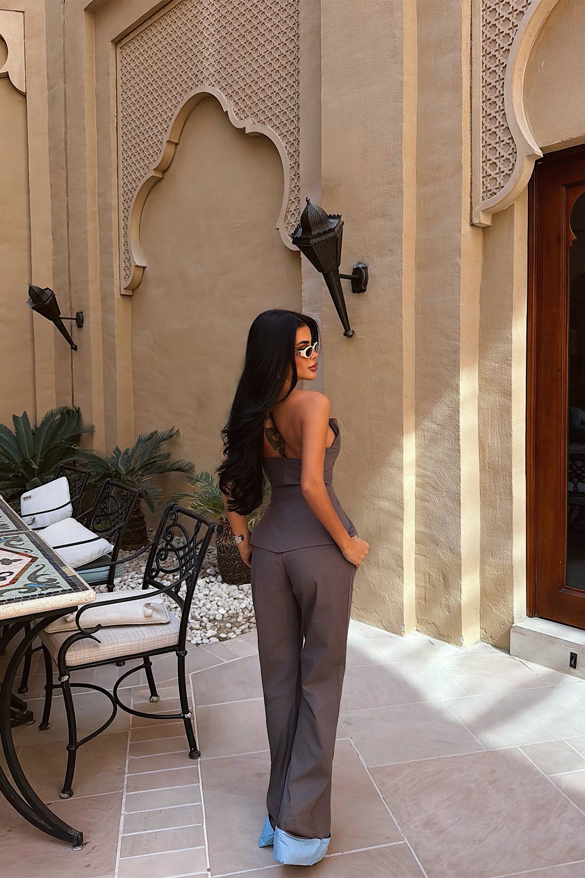 Grey Crop Pants Suit