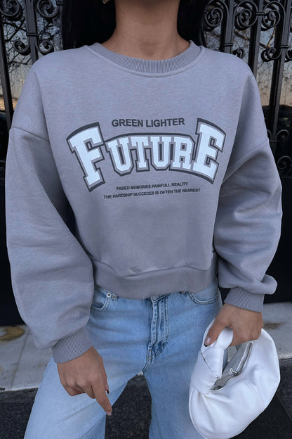 Gri Future Yazılı Sweat