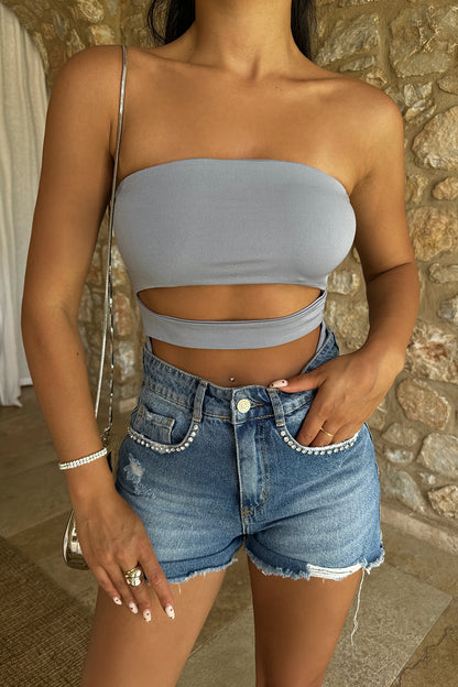 Gray Window Detail Bodysuit