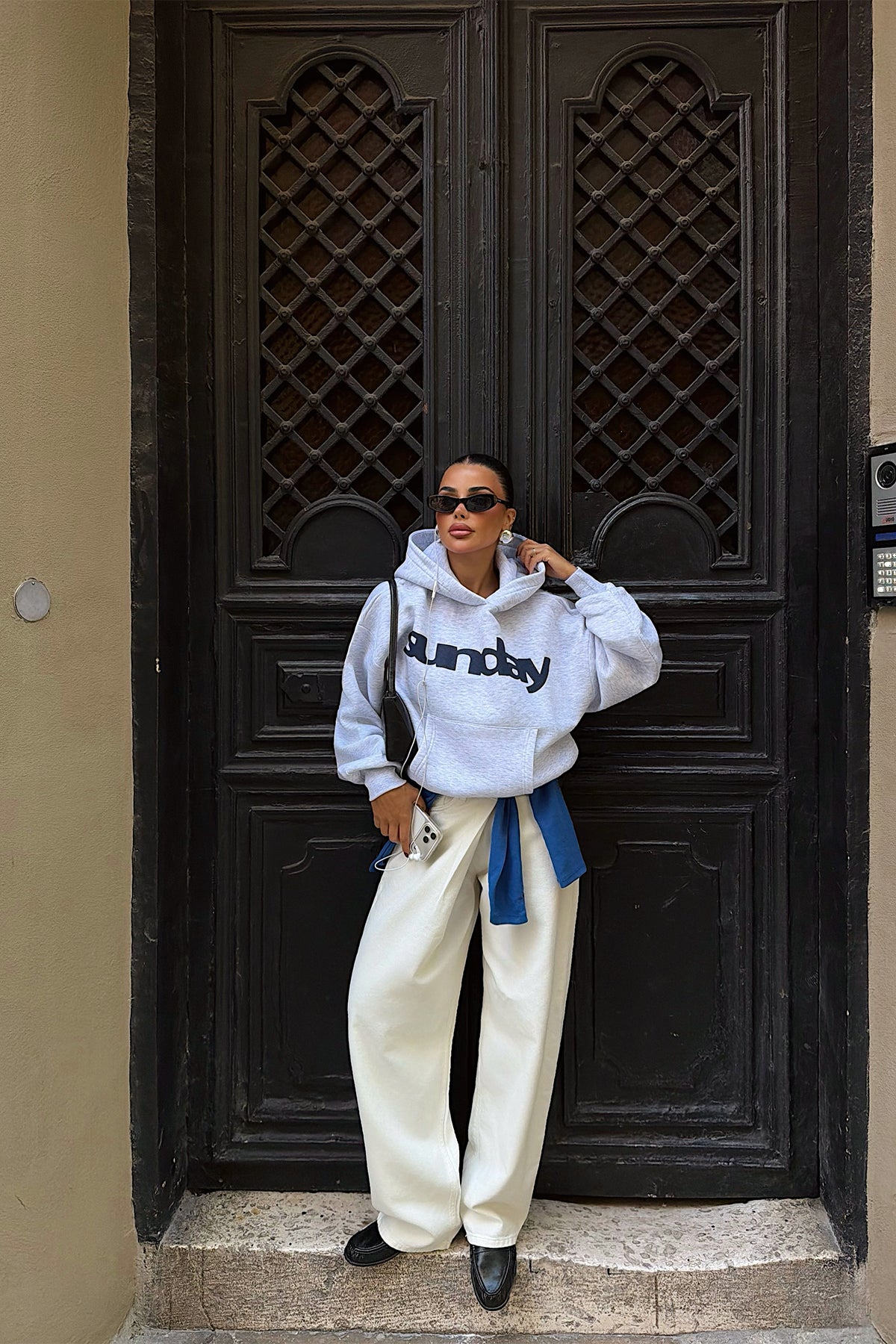 Gri Sunday Yazılı Hoodie 2