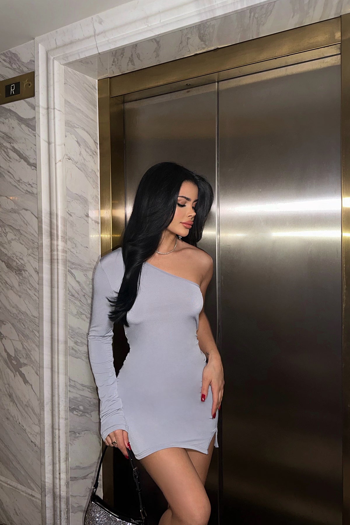 Gray Single Sleeve Mini Dress