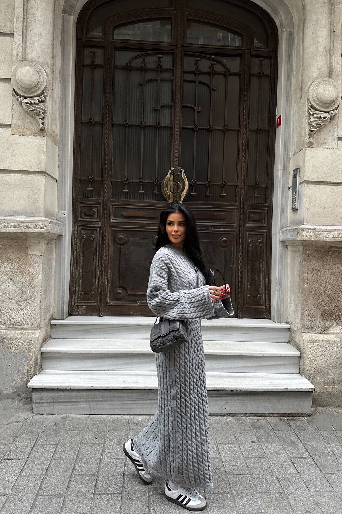 Gray Knitwear Long Dress