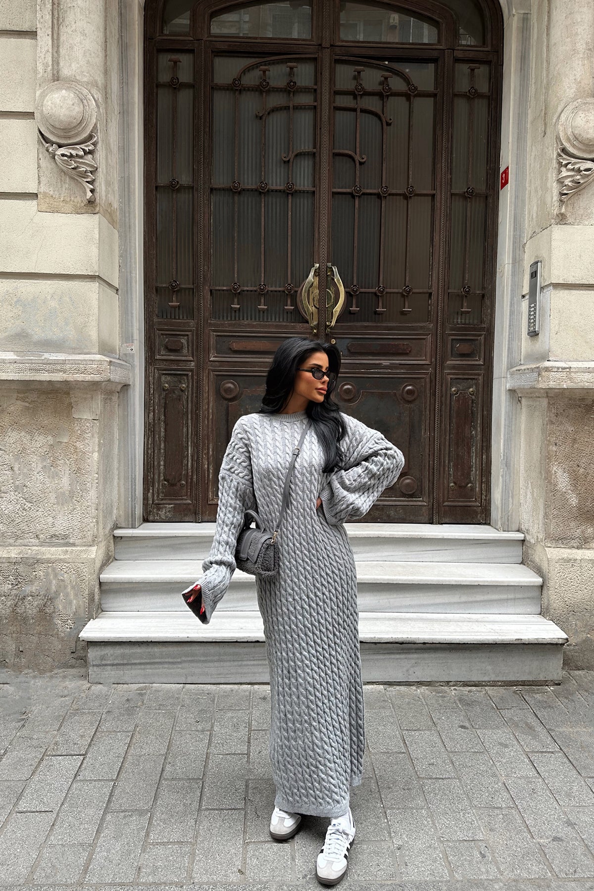 Gray Knitwear Long Dress