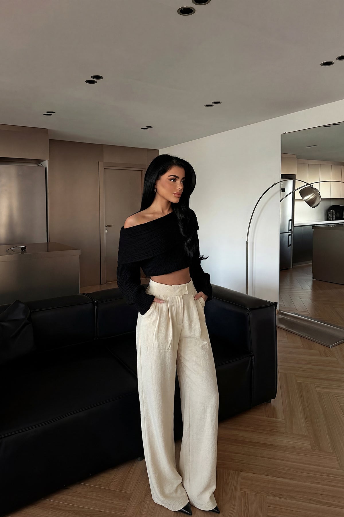 Gri Yüksek Bel Palazzo Pantolon ATE3134 4