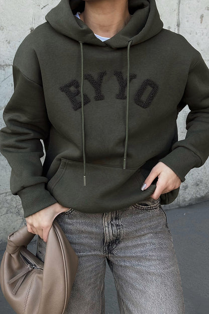 Khaki Eyyo Embroidered Hooded Sweat