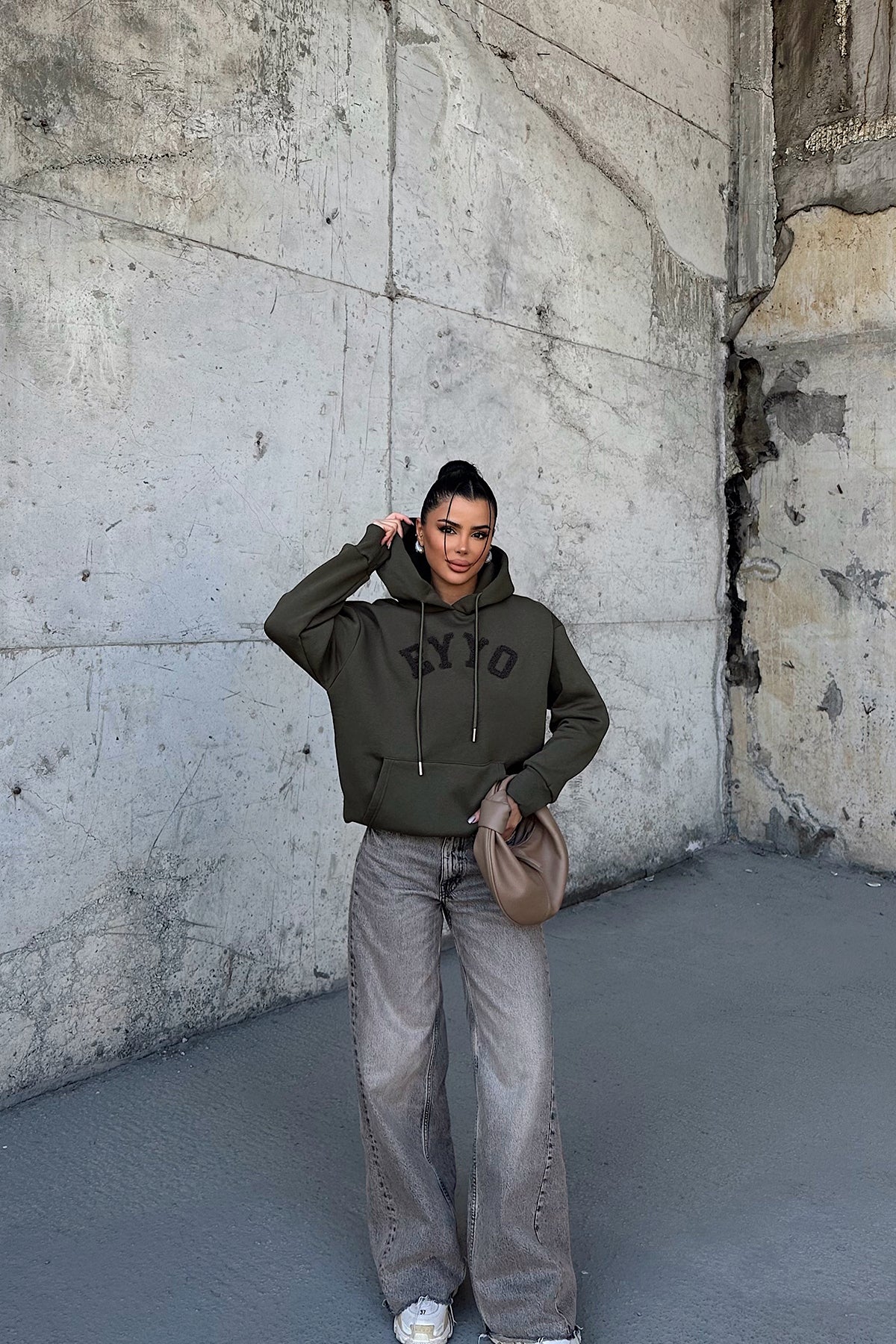 Khaki Eyyo Embroidered Hooded Sweat