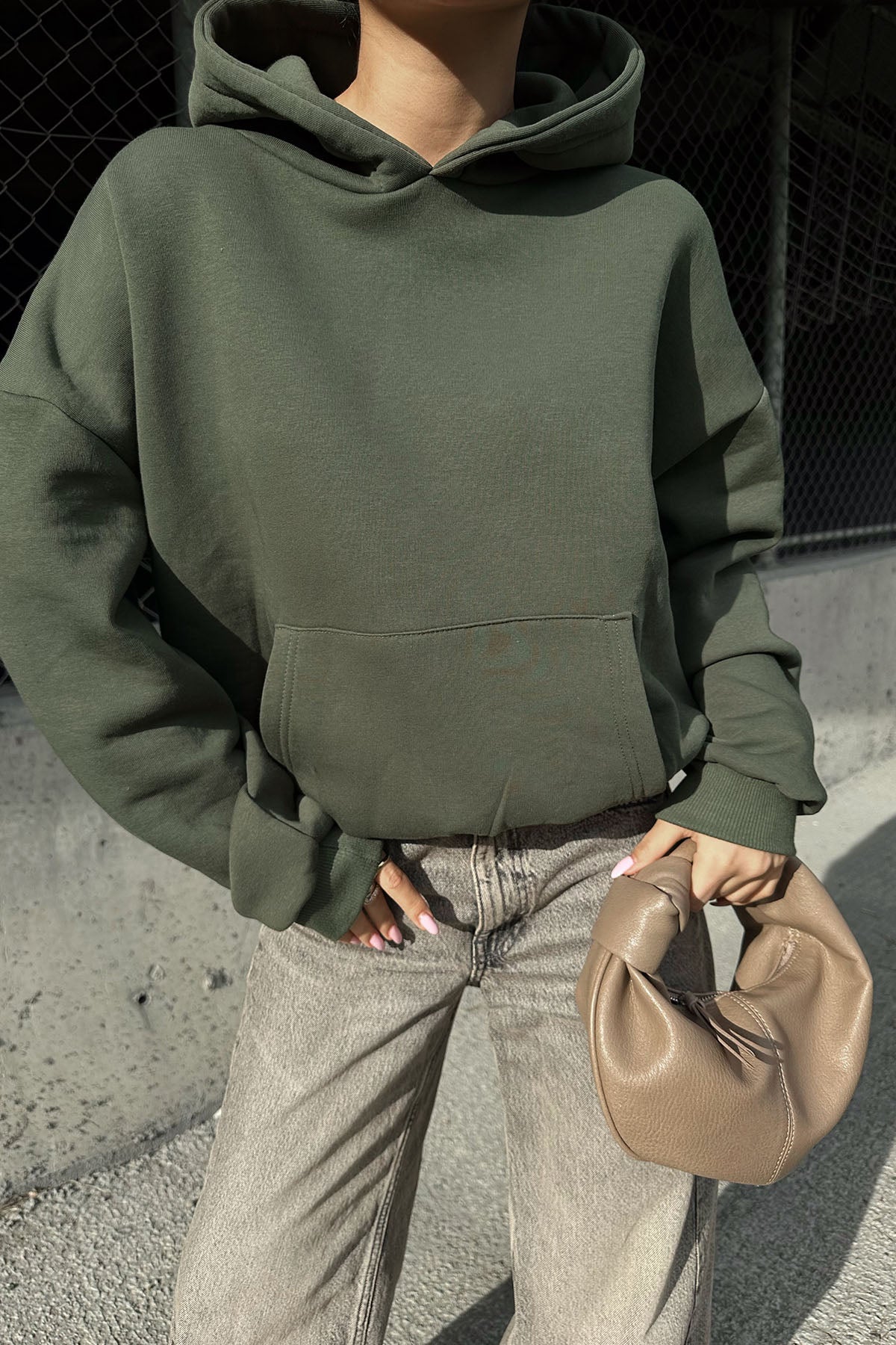 Khaki Kangaroo Pocket Sweater