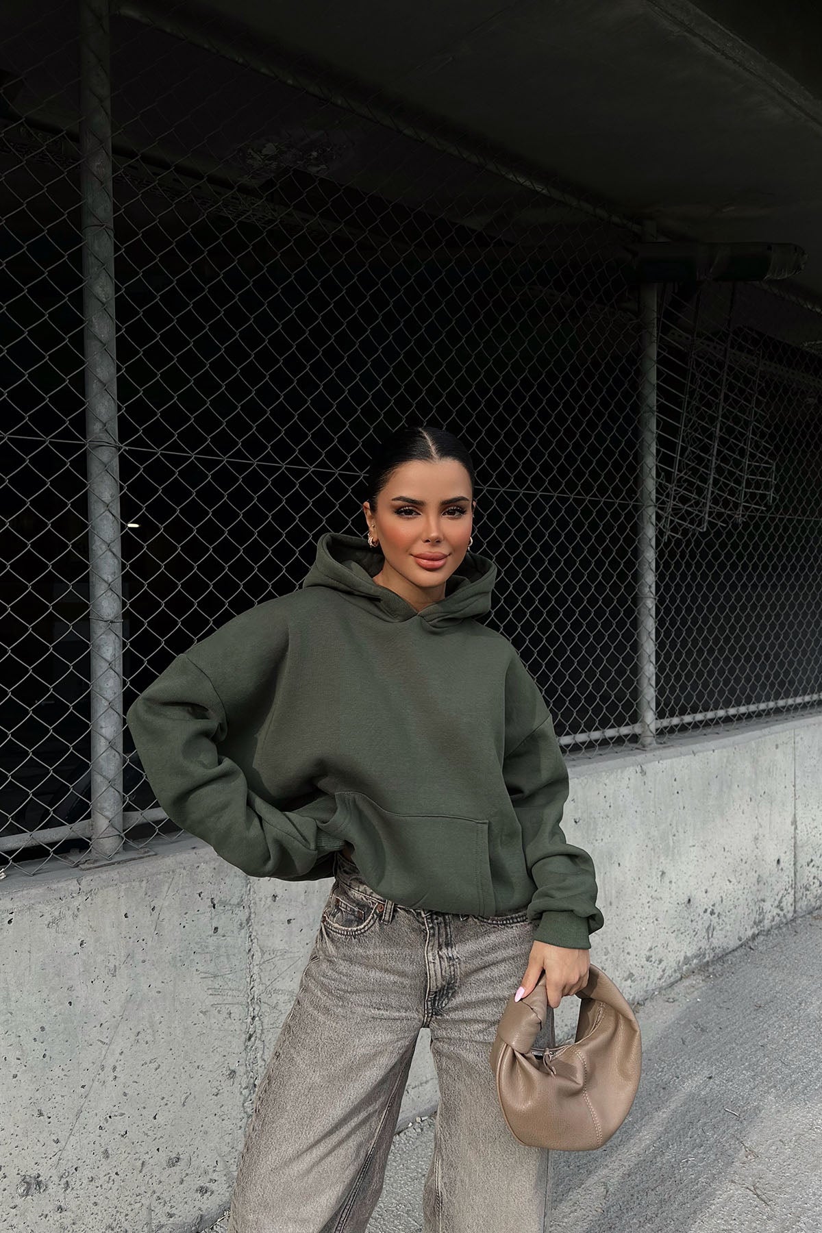 Khaki Kangaroo Pocket Sweater