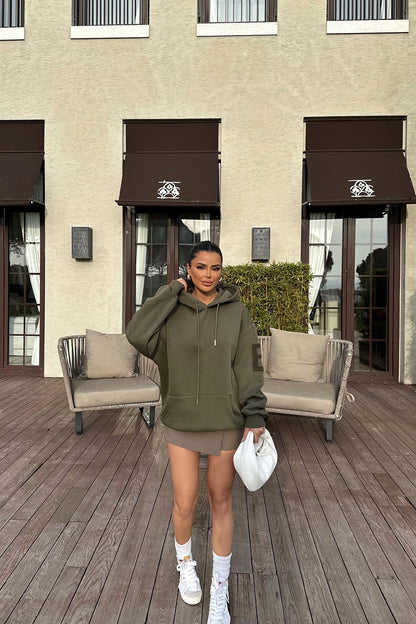 Khaki Hooded E Embroidered Sweat