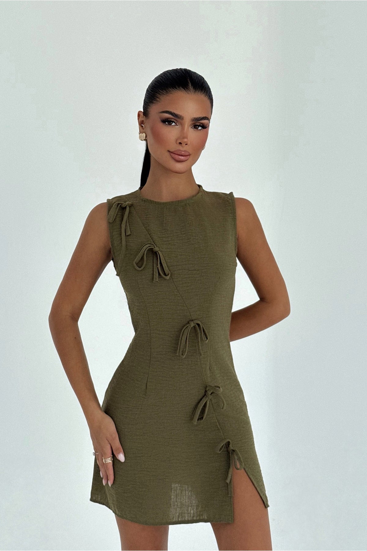 Haki Kathy Mini Fiyonklu Elbise 4