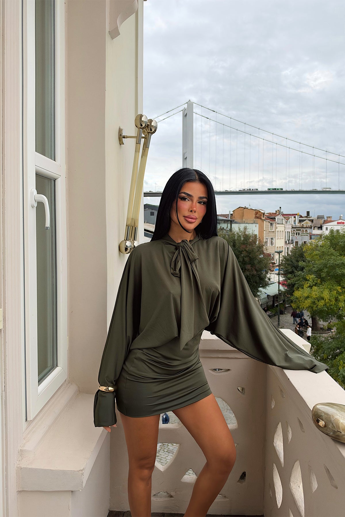 Haki Önden Bağlamalı Elbise 1