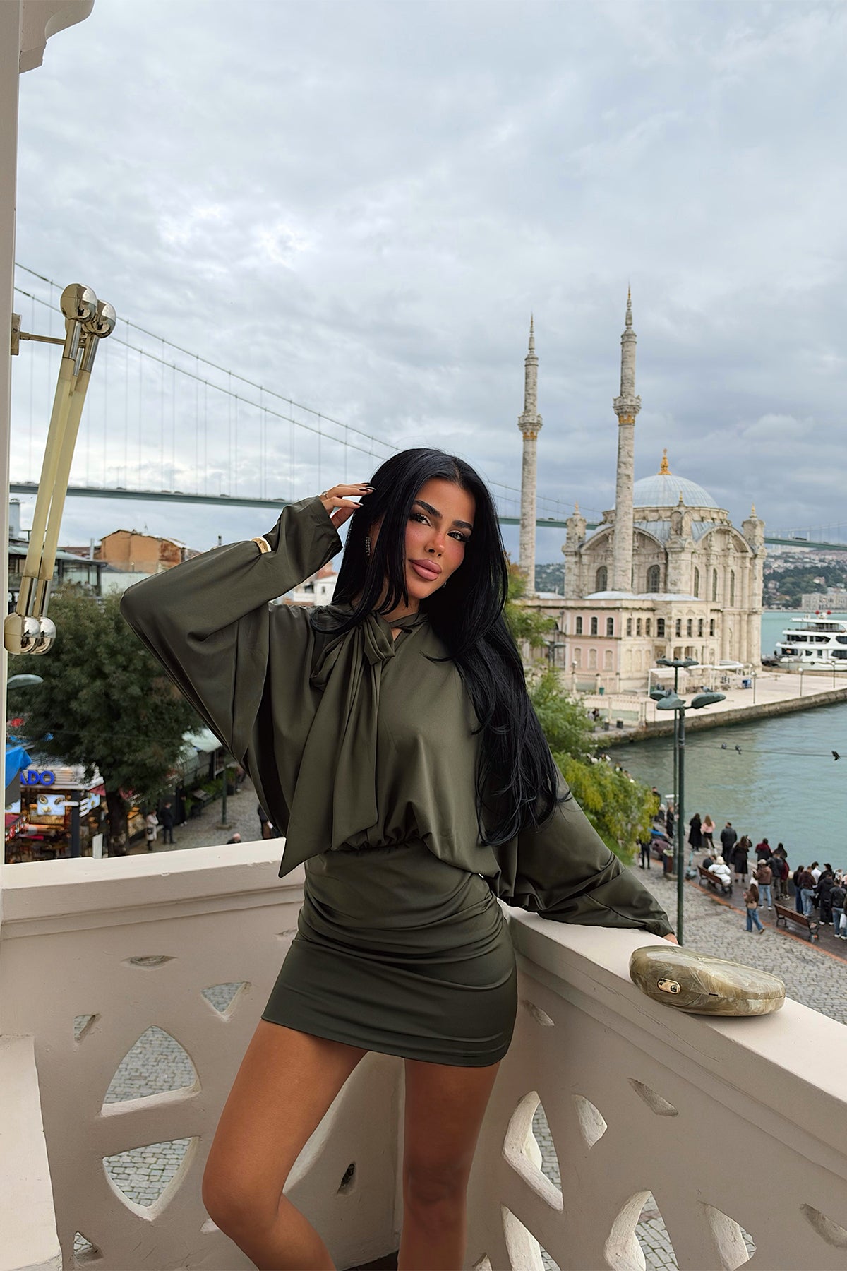 Haki Önden Bağlamalı Elbise 2