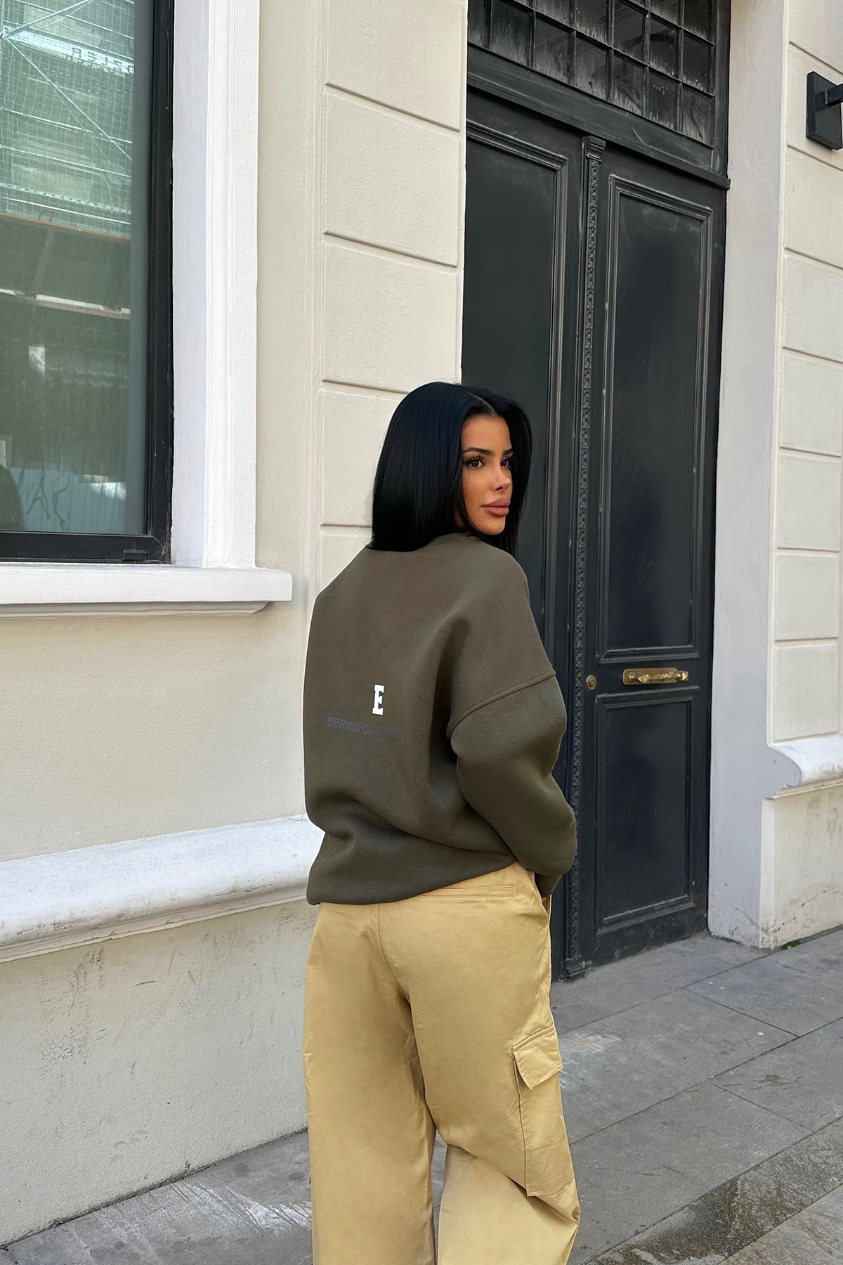 Khaki Oversize Back Printed Sweat